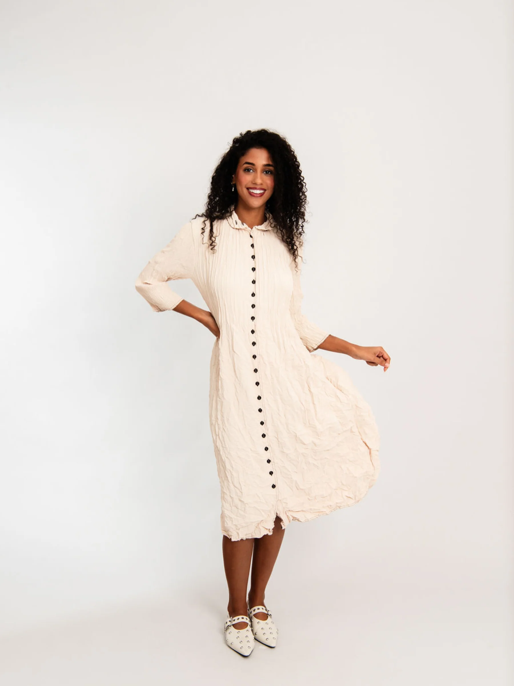 Contrast Linen Like Nehru Coat Dress - Image 4